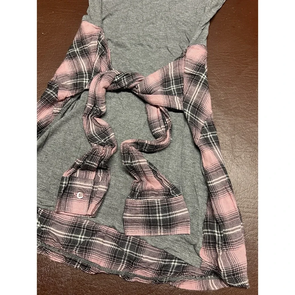 Justice Grey‎ w/ Faux Pink Black Flannel Shirt Tie Dress Sz. 7